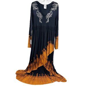 Vocal Large Goth Hi-low Dress Embellished Wings Soft Rayon/Span USA Black Unworn